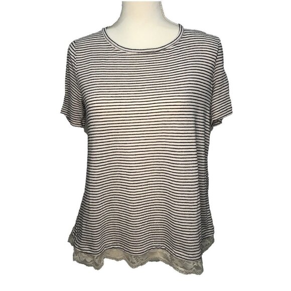 JOLT (L) Cream Top w/black stripes and peek-a-boo back - Picture 1 of 5